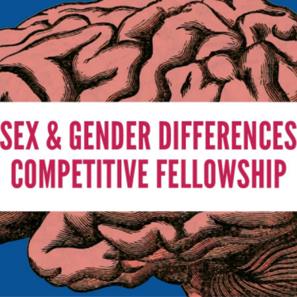 logo of the sex and gender differences competitive fellowship, with the text "sex & gender differences competitive fellowship" overlaying on an image of the brain.